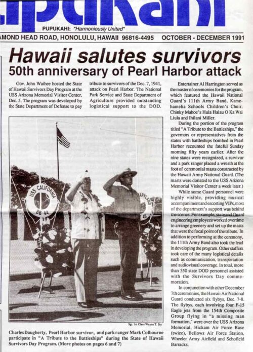 Honolulu newspaper - 50th anniversary of Pearl Harbor attack